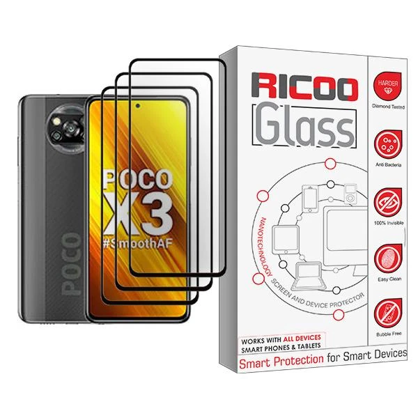 محافظ صفحه نمایش ریکو مدل Ricoo Glass MIX003 مناسب برای گوشی موبایل شیائومی Poco X3 بسته سه عددی