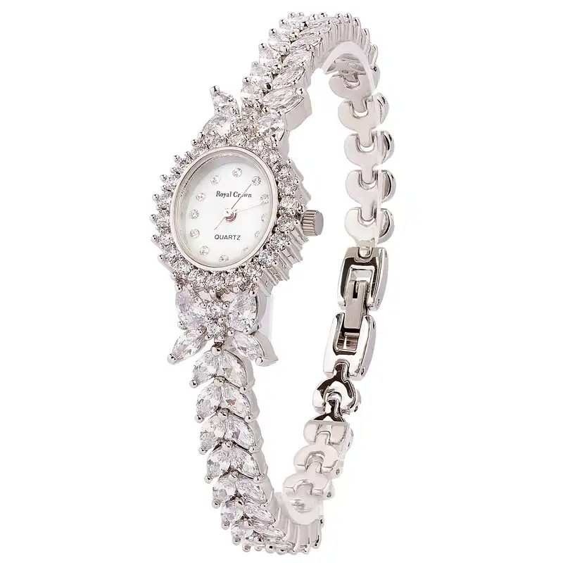 ساعت مچی عقربه ای زنانه رویال کرون مدل سیلور نگین کاری