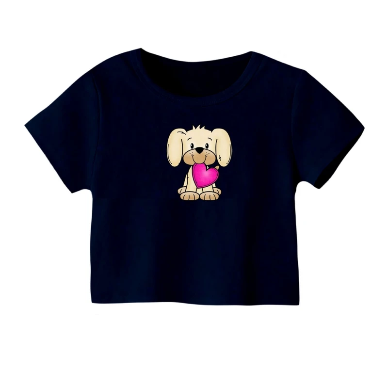 کراپ‌ تی‌شرت آستین کوتاه زنانه مدل هاپو مهربون کد 01