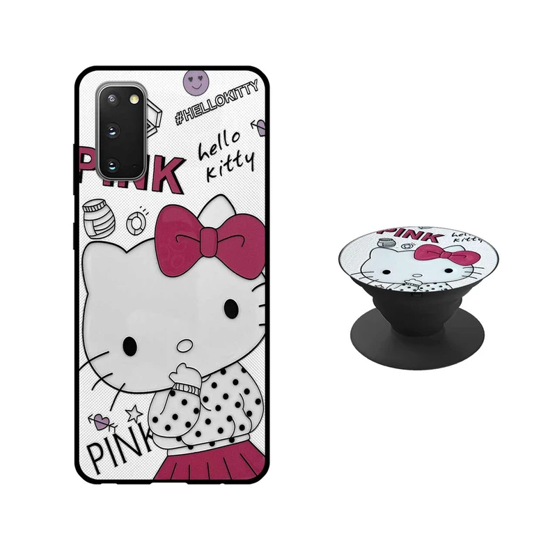 کاور دکین مدل Rikki طرح Pink Kitty مناسب برای گوشی موبایل سامسونگ Galaxy S20 به همراه پاپ سوکت 