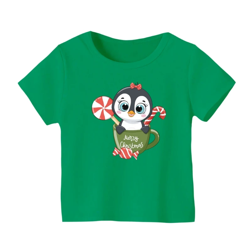 تی شرت آستین کوتاه بچگانه مدل پنگوئن کریسمس کد 5