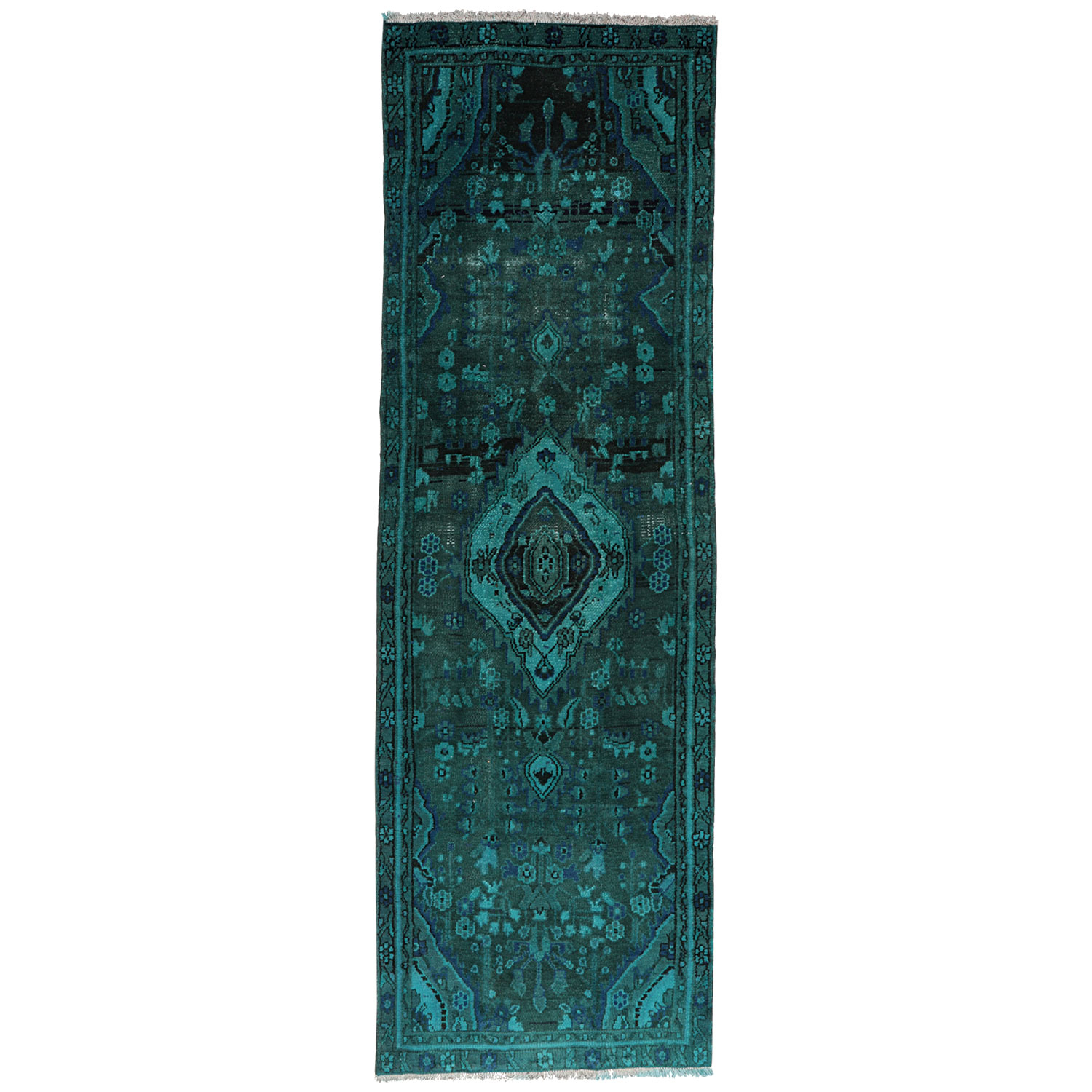 فرش دستبافت رنگ شده کناره طول سه متر طرح وینتج کد 4549