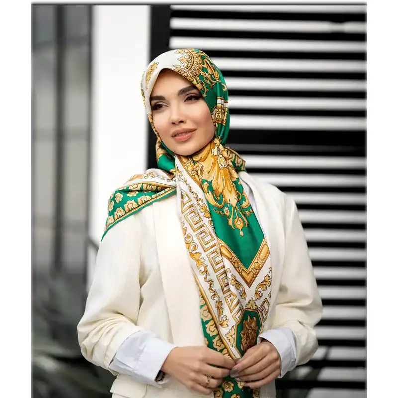 روسری زنانه مدل مجلسی ابریشم توییل دور دست دوز کد RT1