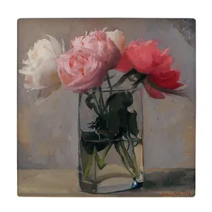 کاشی کارنیلا طرح گل و گلدان شیشه ای مدل لوحی کد klh2049