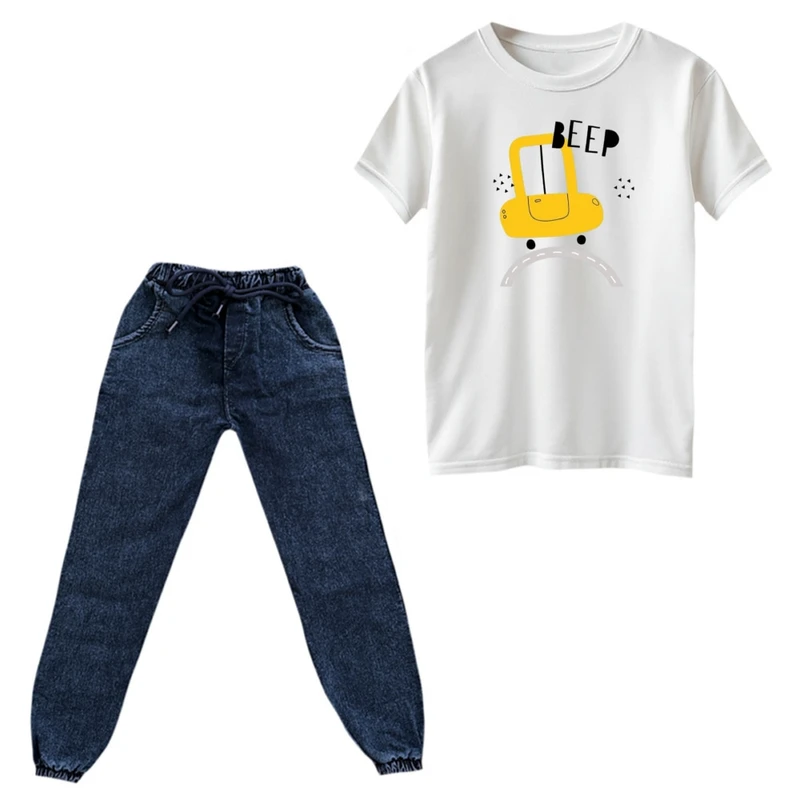 ست تی‌شرت و شلوار پسرانه مدل ماشین کد ۱