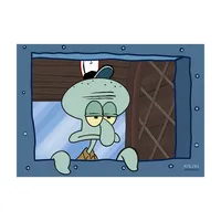 تابلو شاسی کلان مدل باب اسفنجی طرح اختاپوس پشت پنجره