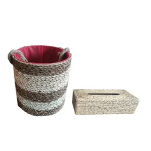 ست سطل و جعبه دستمال کاغذی حصیری کد 8854