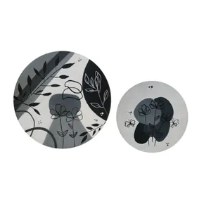 بشقاب دیوارکوب سفالی طرح گل مجموعه 2 عددی