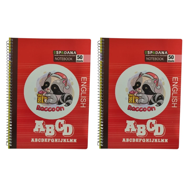دفتر زبان 50 برگ اسپادانا مدل چهار خط طرح راکوون کد 007 بسته 2 عددی