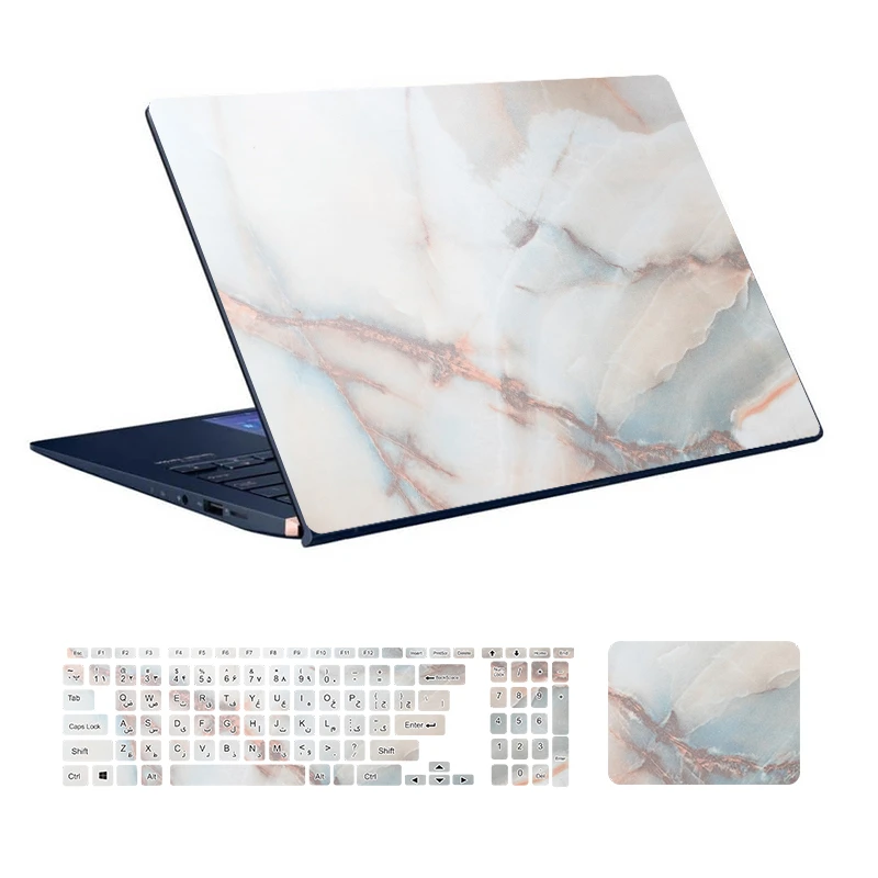  استیکر لپ تاپ توییجین و موییجین طرح Marble کد 87 مناسب برای لپ تاپ 15.6 اینچ به همراه برچسب حروف فارسی کیبورد 
