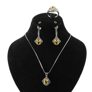 نیم ست نقره زنانه بازرگانی میلادی مدل سیترین کد NTR_322