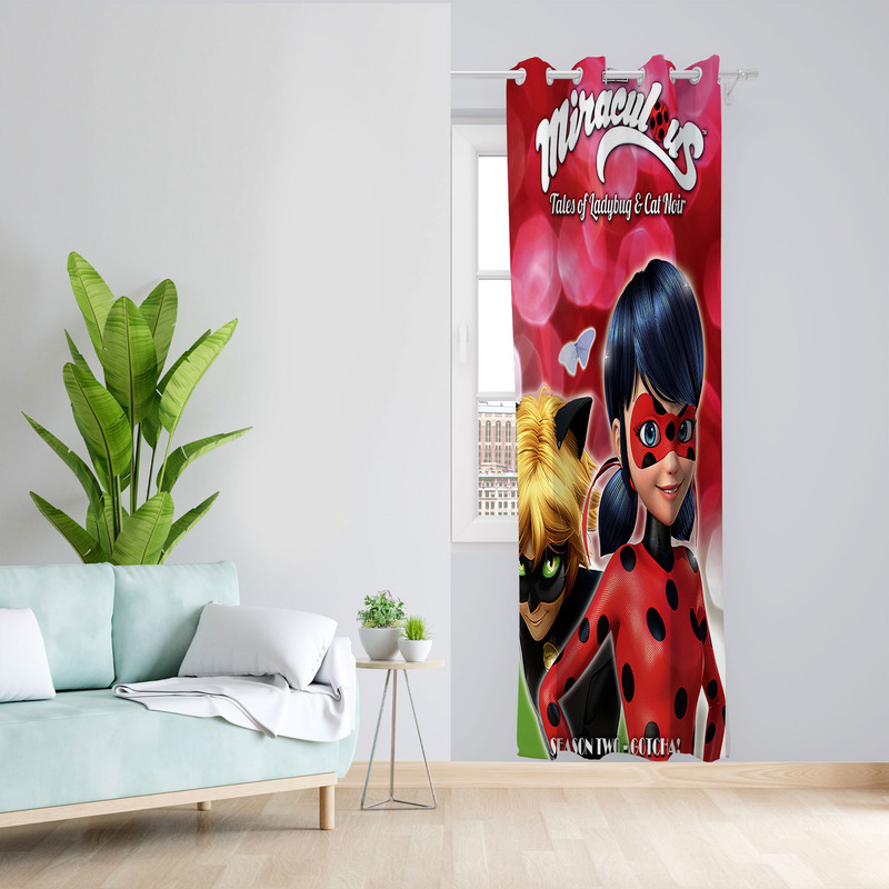  پرده مدل اتاق کودک مخمل پانچی طرح دختر کفشدوزکی کد 4120 سایز 140x280 سانتی متر