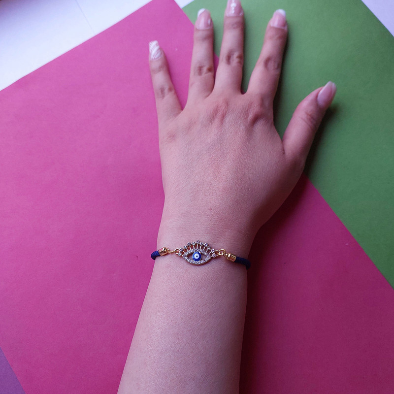 دستبند زنانه مدل آسانسوری طرح چشم نظر کد HC312