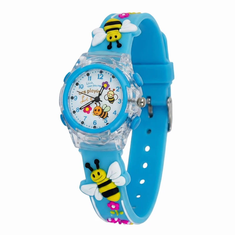 ساعت مچی عقربه‌ای کوارتز بچگانه مدل اسپرت بند سیلیکونی ضد حساسیت چراغدار طرح زنبورک