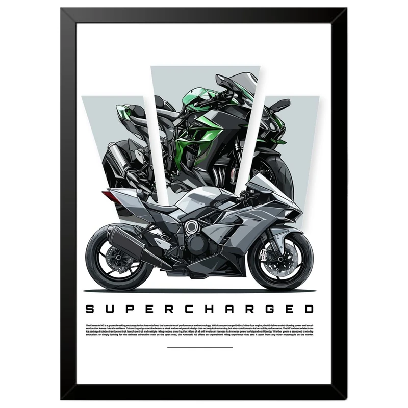 تابلو بکلیت طرح موتور سنگین نینجا کاوازاکی NINJA KAWASAKI H2R مدل b-po1671 فریم مشکی