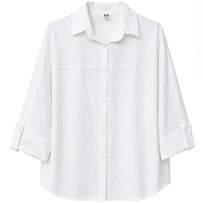 شومیز زنانه نگین‌دار آستین سه ربع مدل دکمه دار