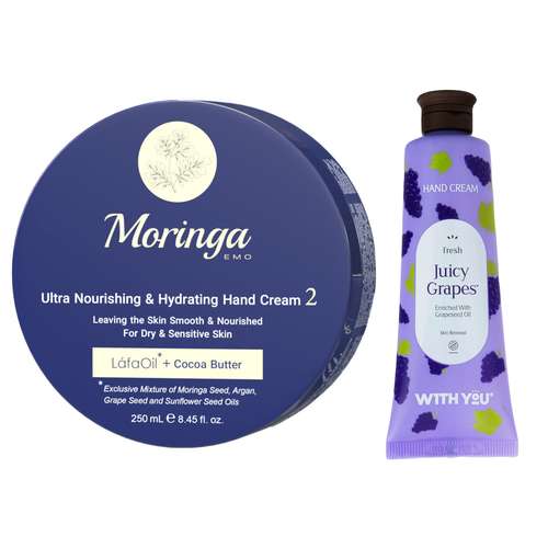 کرم آبرسان مورینگا امو مدل LáfaOil حجم 250 میلی لیتر به همراه کرم مرطوب کننده ویت یو مدل Juicy Grapes حجم 50 میلی لیتر