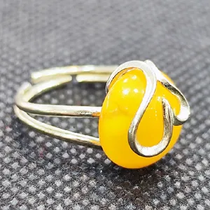 انگشتر نقره زنانه مدل سنگ کهربا لهستانی کد 238