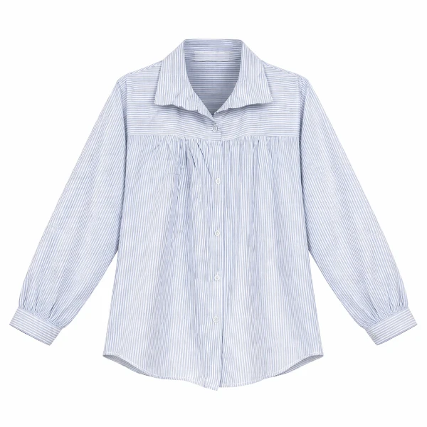 شومیز آستین بلند یقه برگردان زنانه مدل بیسیک عروسکی راه راه 