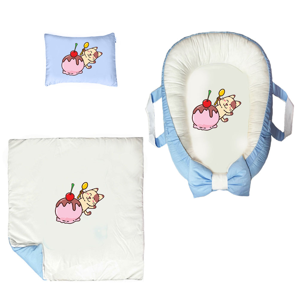 سرویس خواب سه تکه نوزاد ناریکو مدل گارد محافظ دار طرح گربه کد 0301