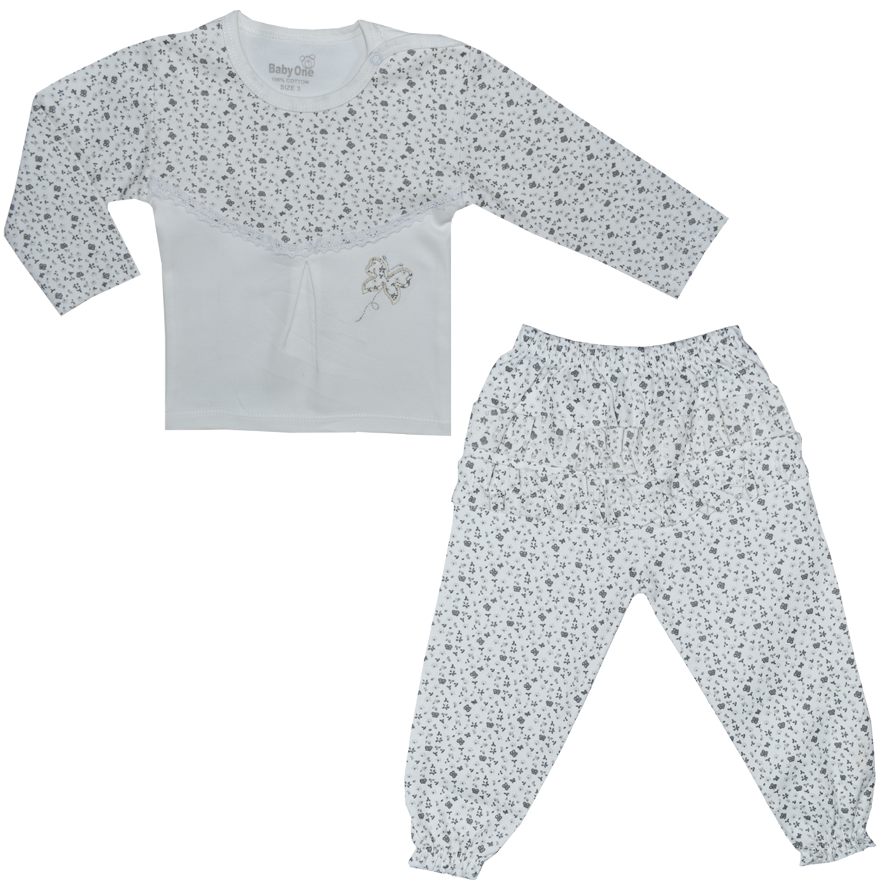 ست تی شرت و شلوار نوزادی بی بی وان مدل پروانه کد 1
