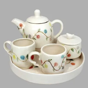 سرویس چای خوری 5 پارچه سرامیکی طرح شاخه کد zir-02