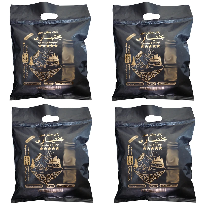 زغال کبابی بختیاری مدل 5 ستاره باغی وزن 1600 گرم بسته 4 عددی