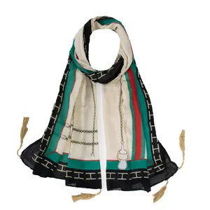 شال زنانه مدل نخی بهاره مزونی منگوله دار کد le-2080