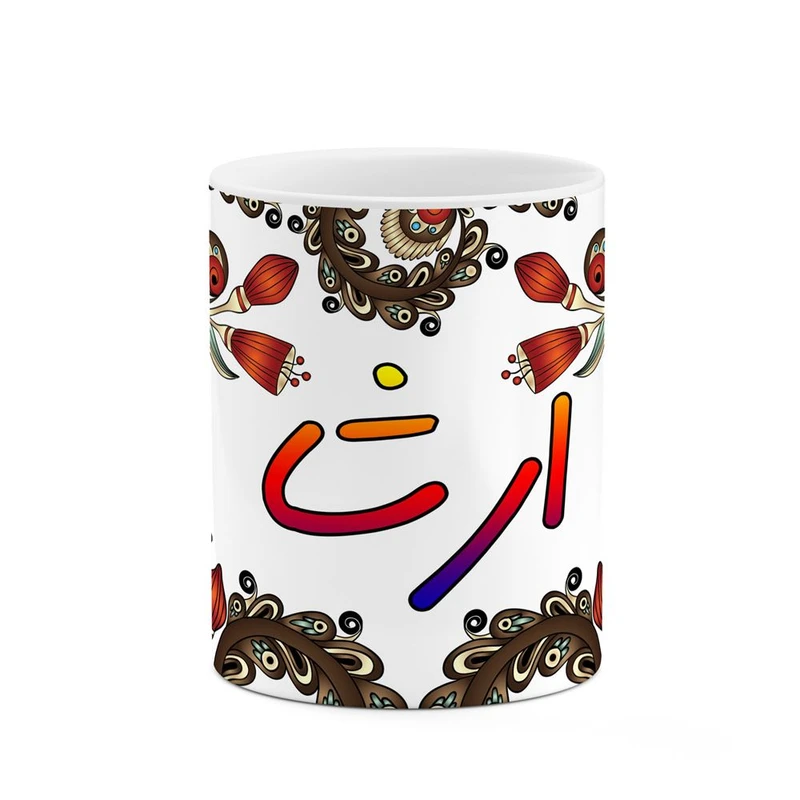 ماگ کاکتی مدل اسم ارشا طرح سنتی گل و بته کد mgh43453