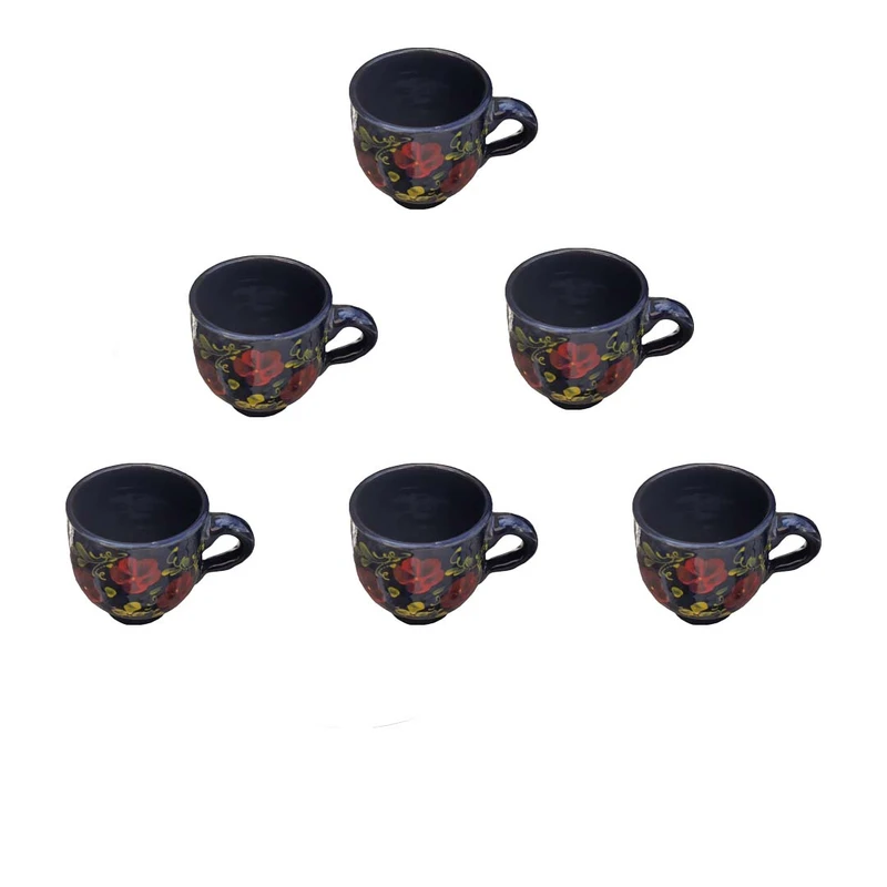 لیوان سفالی طرح گل کد GH بسته 6 عددی