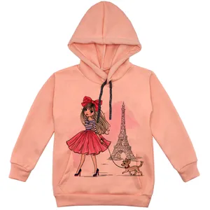 هودی دخترانه مدل دختر و ایفل F13 رنگ گلبهی