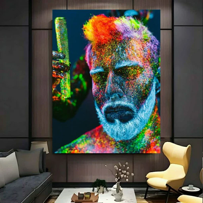 تابلو بوم طرح مخمل آرایشگاه مردانه مدل شب تاب رنگارنگ کد FP106346