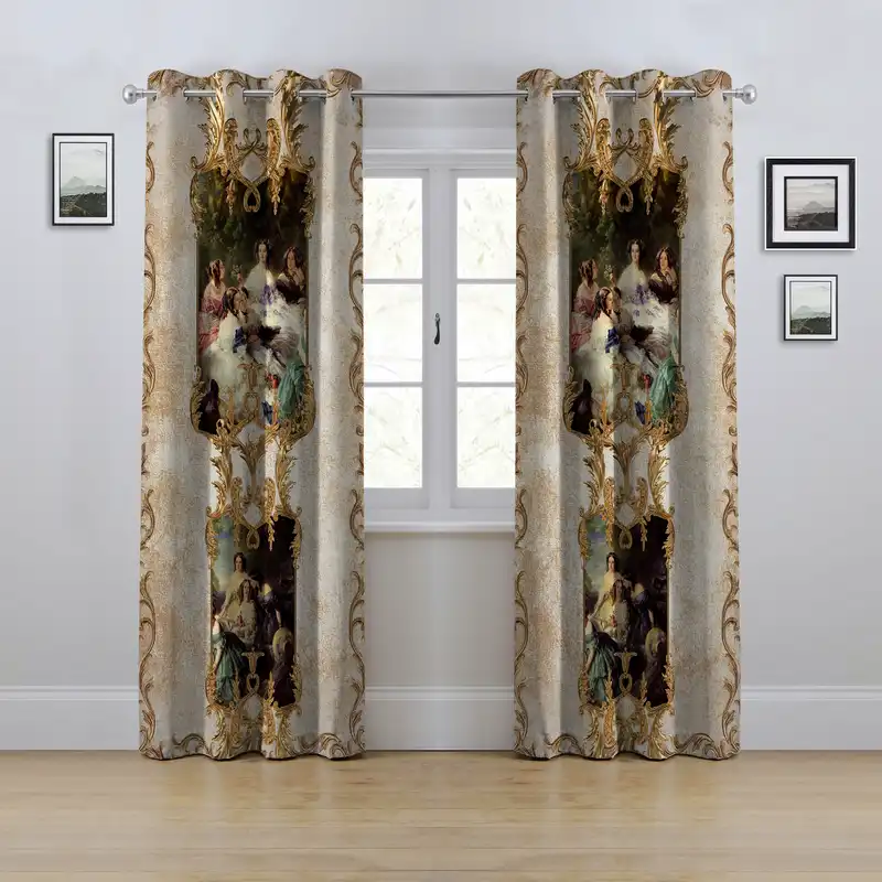 پرده مدل پانچی طرح نقاشی و پتینه سایز 280x145 سانتی متر