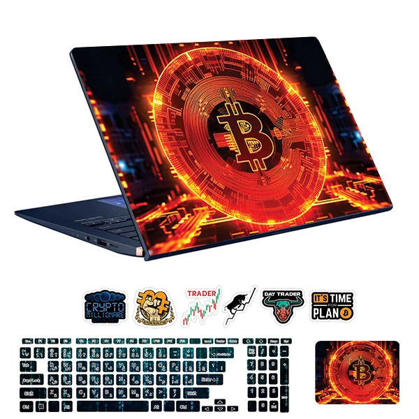 استیکر لپ تاپ توییجین و موییجین طرح Bitcoin کد 28 مناسب برای لپ تاپ 15.6 اینچ به همراه برچسب حروف فارسی کیبورد