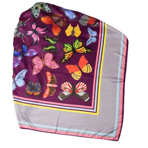 روسری زنانه مدل ابریشم جدید قواره 140 طرح پروانه کد sar-1925