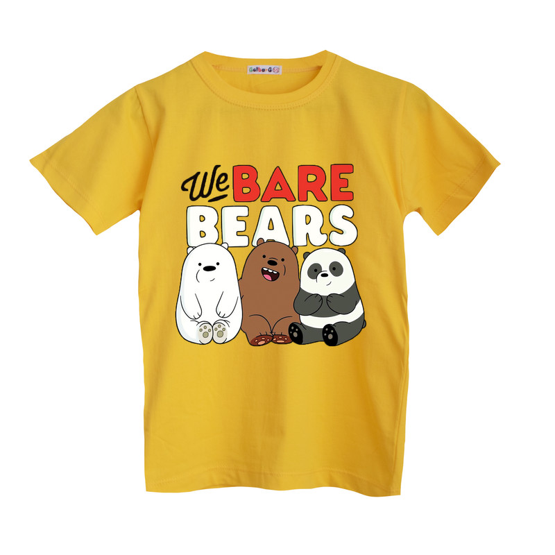 تی شرت آستین کوتاه دخترانه مدل سه خرس رنگ زرد