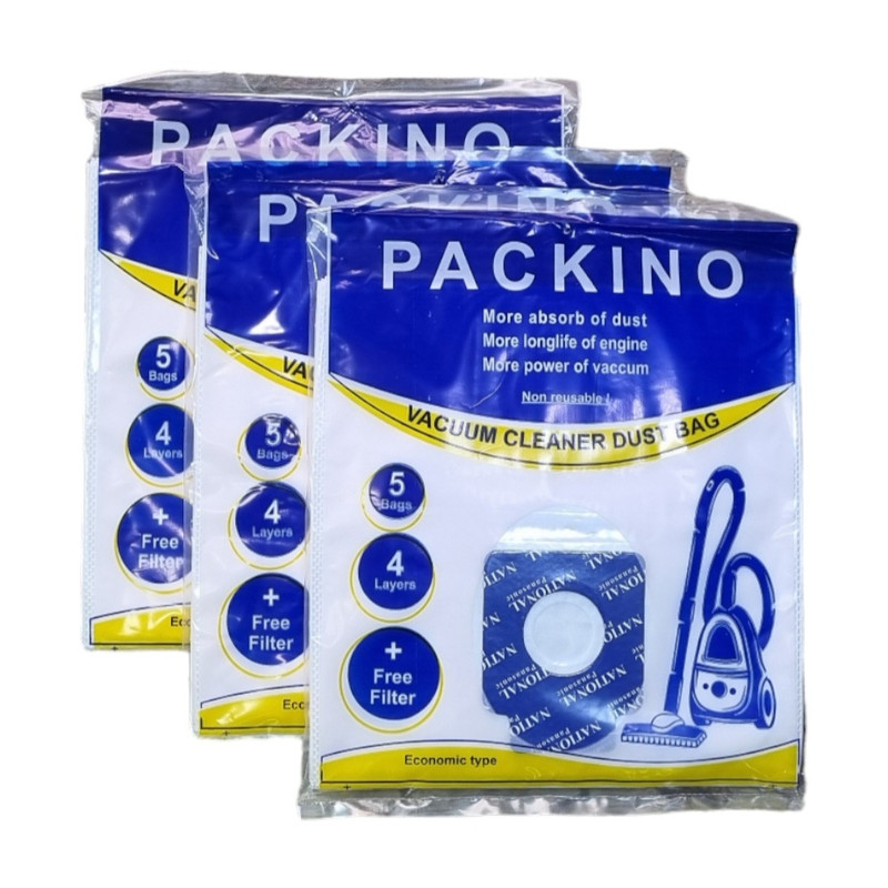 پاکت جاروبرقی پاکینو مدل micro plus مناسب برای جاروبرقی های پاناسونیک و ناسیونال سه بسته 5 عددی