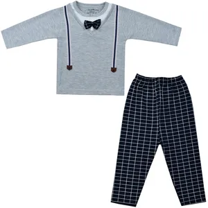 ست تی شرت و شلوار نوزادی مدل ارغوان بندی چهارخونه