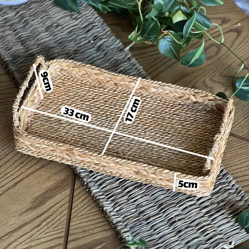 سینی حصیری مدل دسته دار طرح طلایی