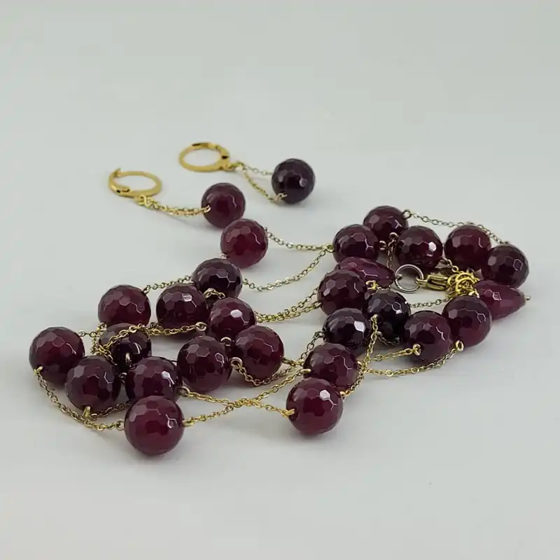 نیم ست زنانه مدل سنگ عقیق یاقوتی تراش 675