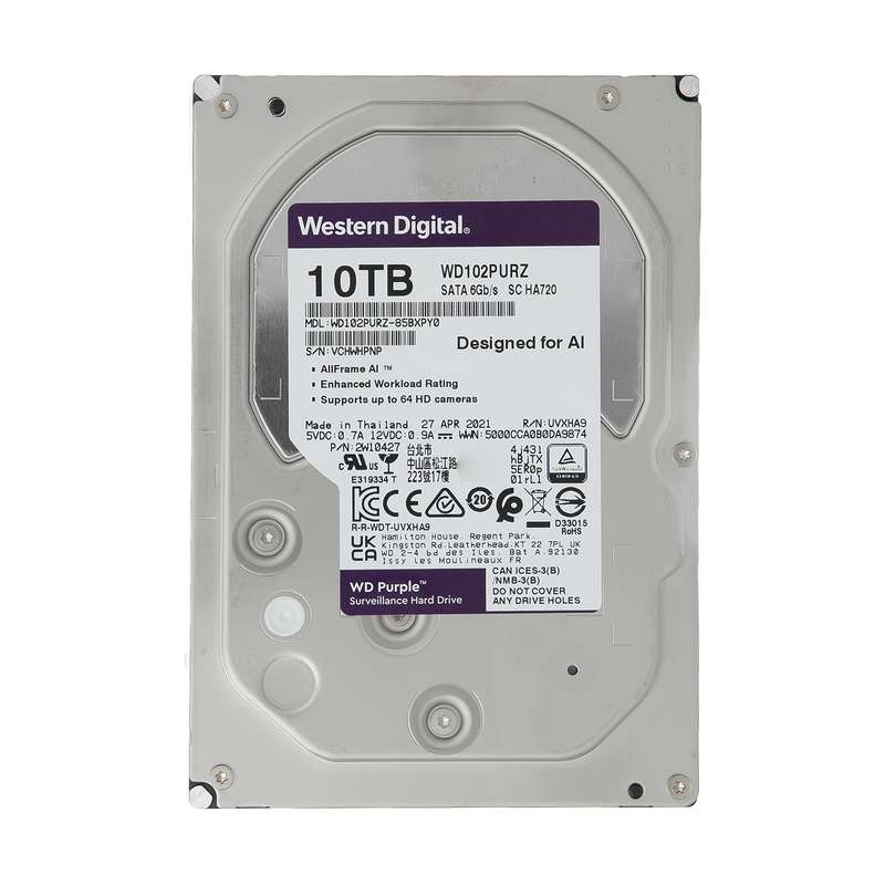 هارددیسک اینترنال وسترن دیجیتال مدل Purple WD102PURZ-85BXPY0 ظرفیت 10 ترابایت هارددیسک اینترنال وسترن دیجیتال مدل Purple WD102PURZ-85BXPY0 ظرفیت 10 ترابایت