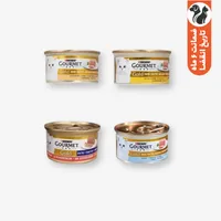 کنسرو غذای گربه بالغ گورمت مدل سفارش ترکیه با طعم مرغ، بوقلمون، گوشت گاو و تن بسته 4 عددی