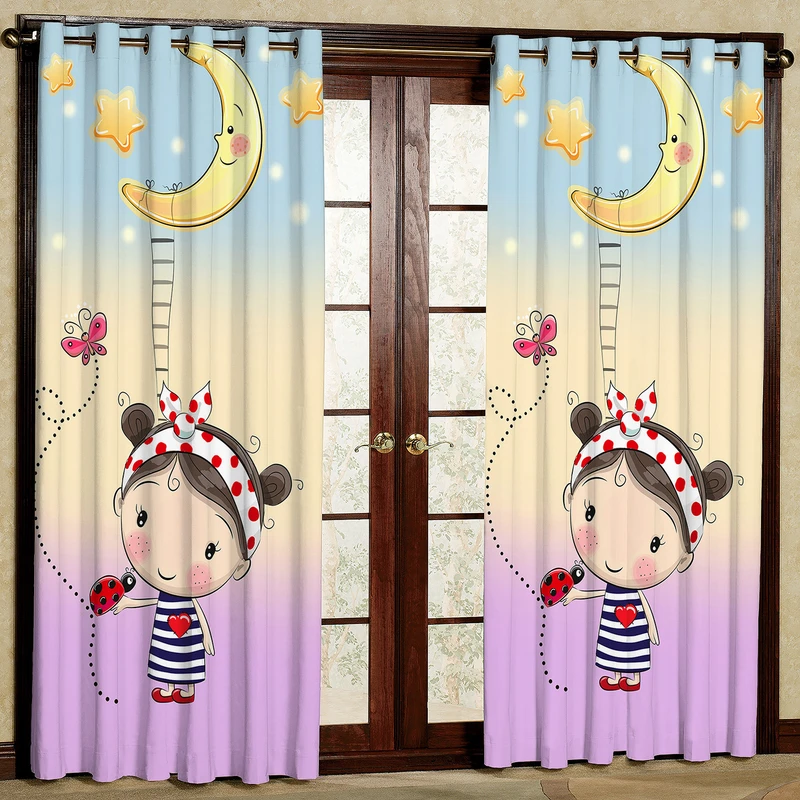 پرده مدل دختر و ماه و نردبان هازان پانچی کد 4566 سایز 140x200 سانتی متر