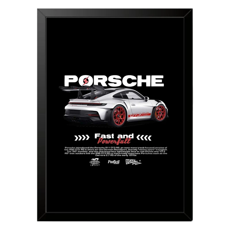 تابلو بکلیت طرح ماشین و خودرو پورشه PORSCHE 911 GT3 RS مدل b-po1574 فریم مشکی