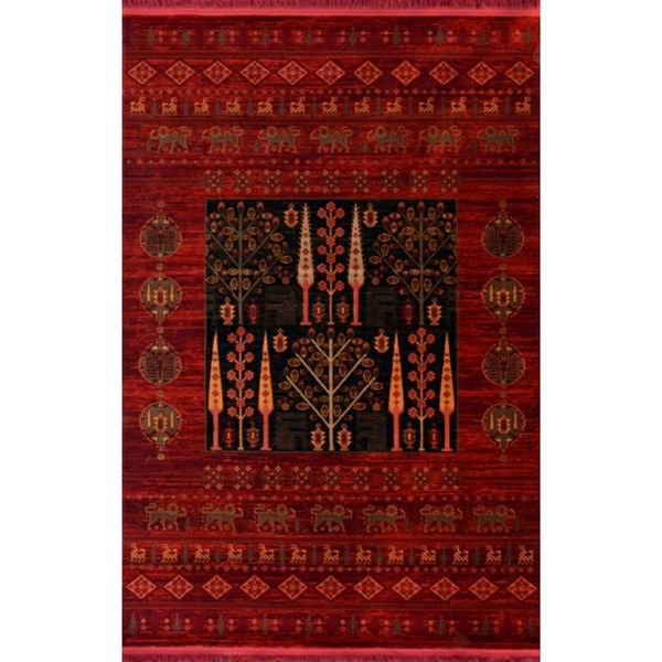 فرش ماشینی هیوا طرح بلوچ کد 3-219 زمینه لاکی