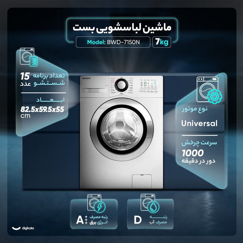 ماشین لباسشویی اتوماتیک بست مدل BWD-7150N ظرفیت 7 کیلوگرم