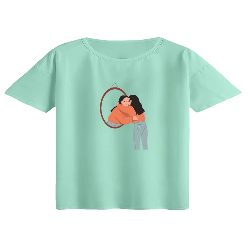 کراپ تی‌شرت آستین کوتاه زنانه مدل آینه