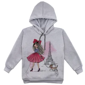 هودی دخترانه مدل دختر و ایفل F13 رنگ طوسی