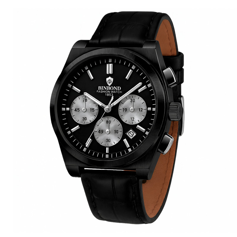 ساعت مچی عقربه‌ای کوارتز مردانه بین باند مدل اسپرت لوکس سه موتور فعال کرنوگراف بند چرم کد J4