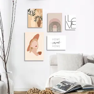 تابلو شاسی بکلیت طرح نقاشی مینیمال چهره و برگ مدل SH-3009 مجموعه 5 عددی